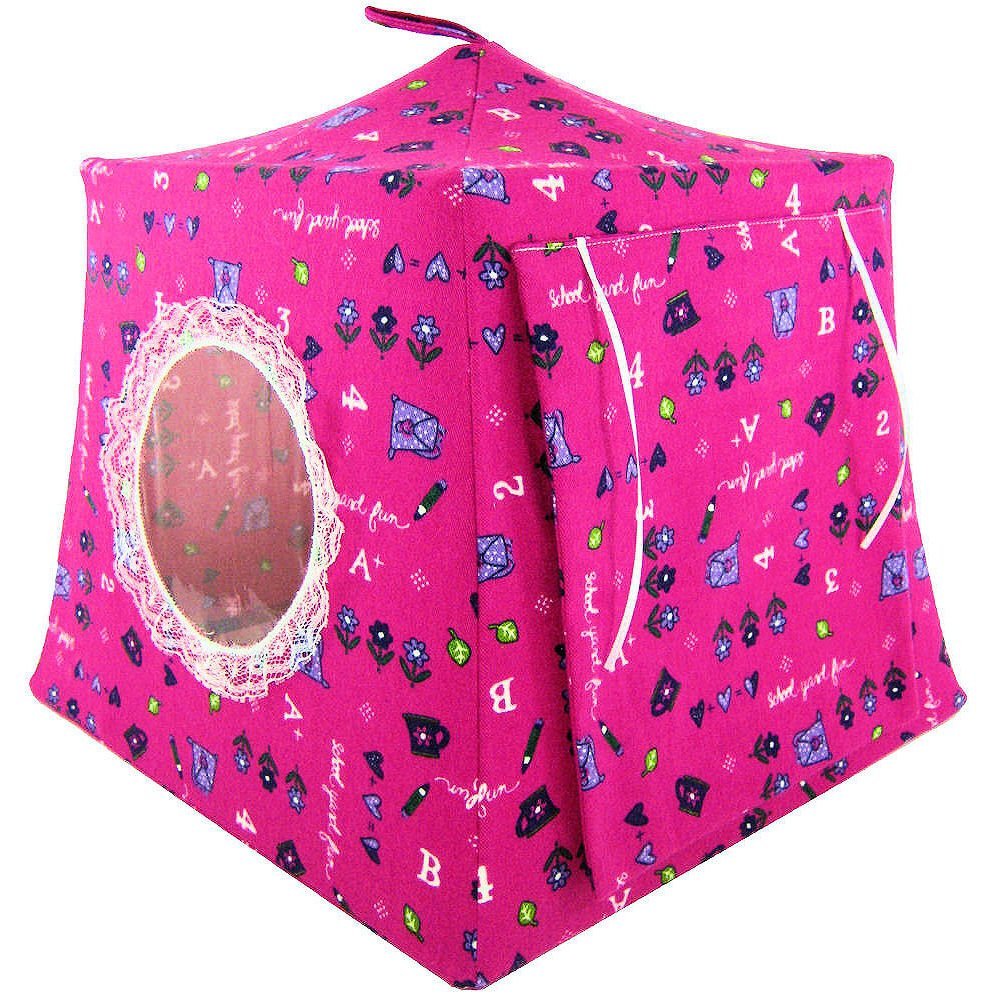 Toy Play Doll Tent, 2 Sleeping Bags, Pink with School Print Fabric for Dolls, Stuffed Animals