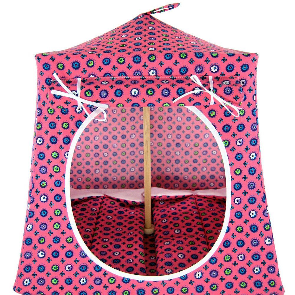 Toy Play Pop Up Camping Tent, 2 Sleeping Bags, Pink, Flower Print Fabric for Dolls, Stuffed Animals