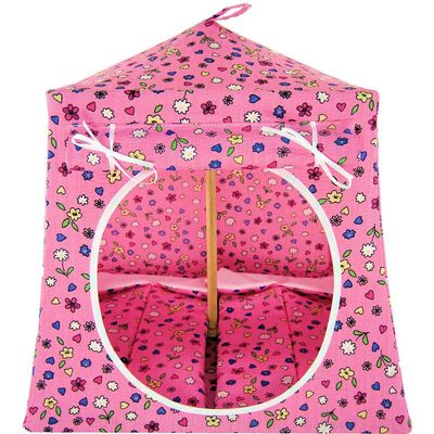 Toy Play Doll Tent, 2 Sleeping Bags, Pink, Heart and Flower Print Fabric for Dolls, Stuffed Animals