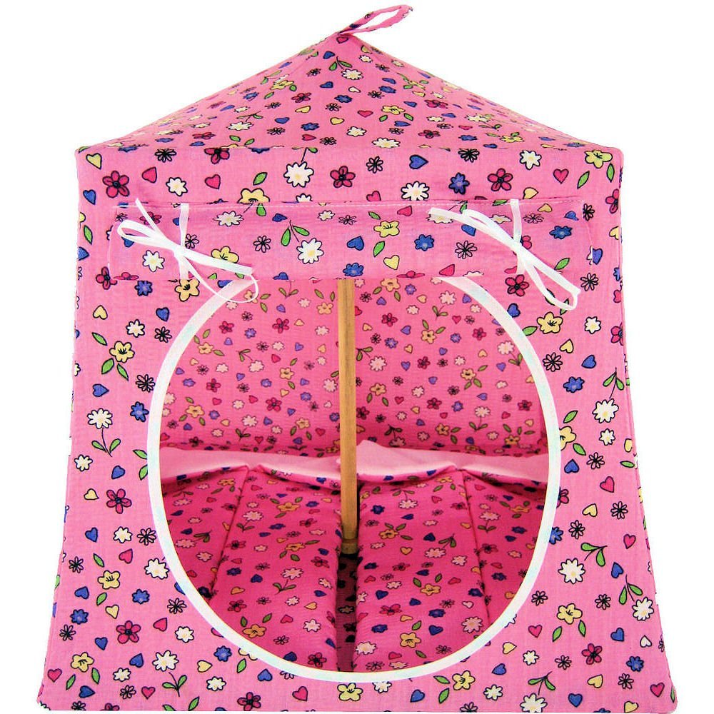 Toy Play Doll Tent, 2 Sleeping Bags, Pink, Heart and Flower Print Fabric for Dolls, Stuffed Animals