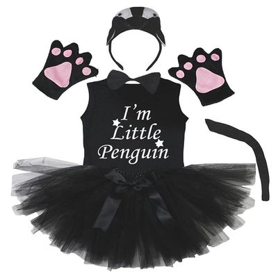 Petitebella Combined Cutie Animals Headband Tutu Shirt 6pc Girl Costume 1-8y (Penguin [ Black ], 4-5 Years)