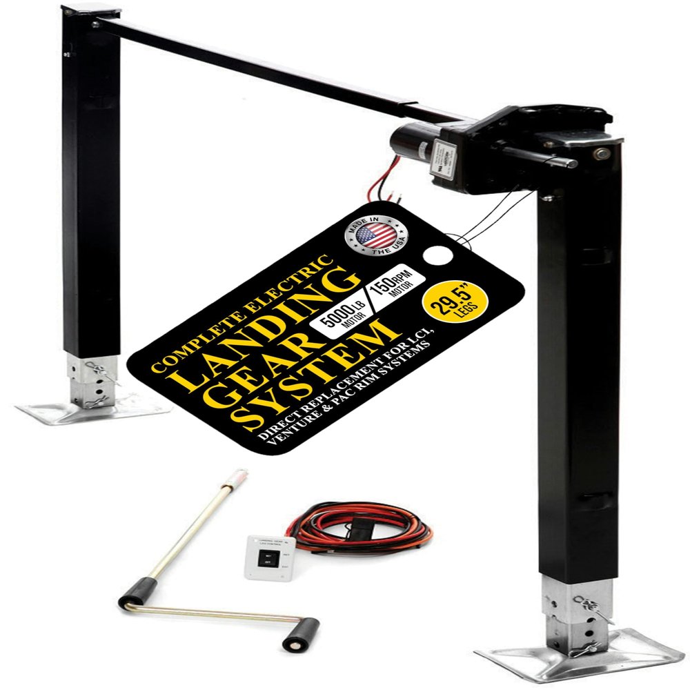 Stromberg Carlson Electric 5th Wheel Landing Gear with 5,000 lb Lift, 19 7/8 Travel, Weld-On Steel Build, IP Rated Switch, Compatible with Trailer Gearbox 150 RPM, 29.5 Legs, Black