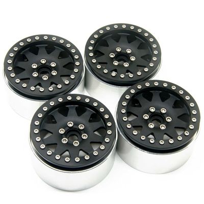 4Pcs 2.2" Aluminum Beadlock Wheel Rims 35mm Thickness 12mm Hex for 1/10 RC Axial Wraith (Black)