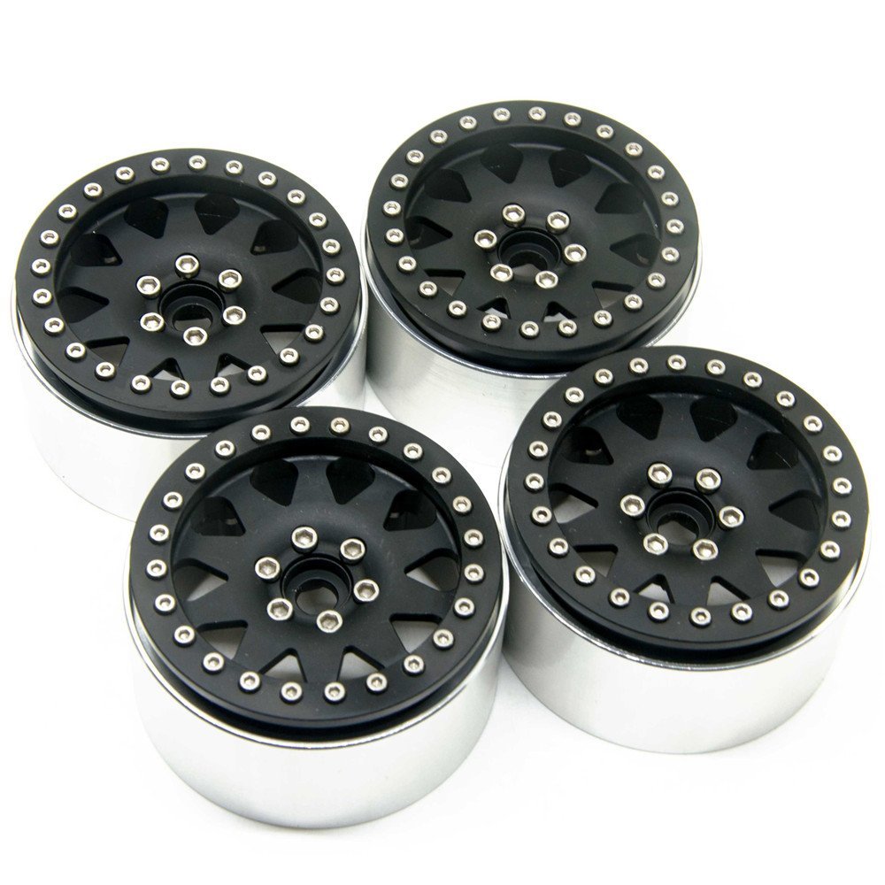 4Pcs 2.2" Aluminum Beadlock Wheel Rims 35mm Thickness 12mm Hex for 1/10 RC Axial Wraith (Black)