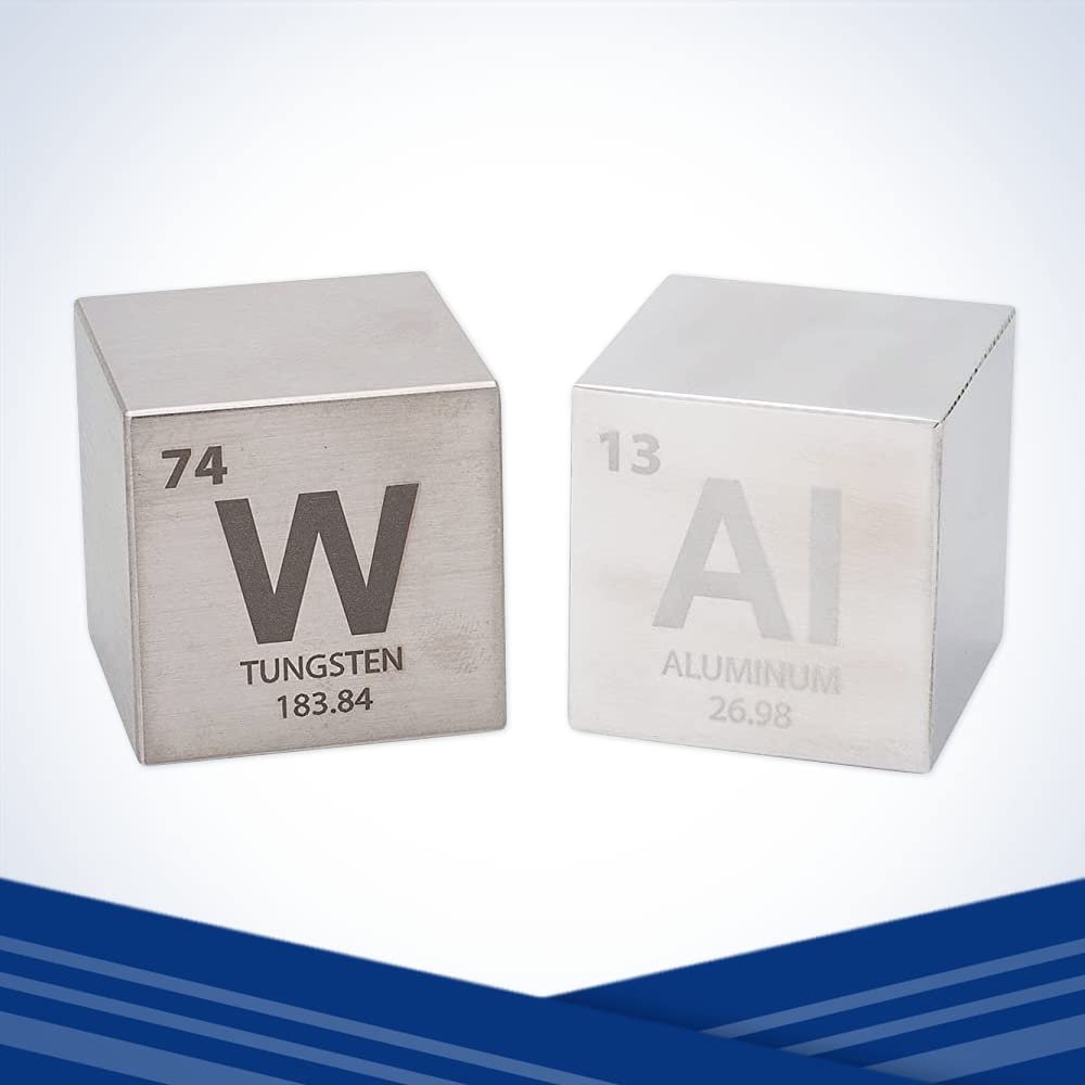 Tungsten & Aluminum 1.5" Cube Set - Engraved Elemental Symbol