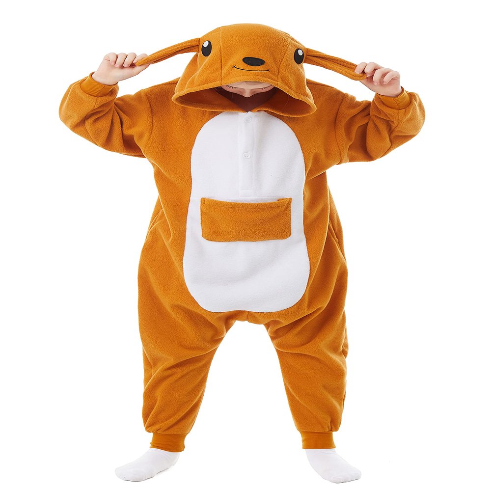 CANASOUR Kangaroo Costumes Kids Christmas Halloween Anime Cosplay Animal One Piece Onesie Pajamas 10-12 Years Girls Boys (10-12 Years, Kangaroo Orange)