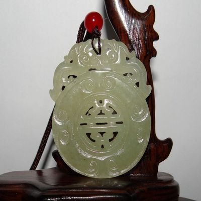 2"China Certified Nature Hetian Nephrite Jade Lucky Double Pixiu Neckalce Pendants