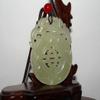2"China Certified Nature Hetian Nephrite Jade Lucky Double Pixiu Neckalce Pendants view 2