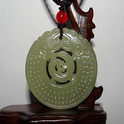 2"China Certified Nature Hetian Nephrite Jade 3 Lucky Dragon Necklace Pendants