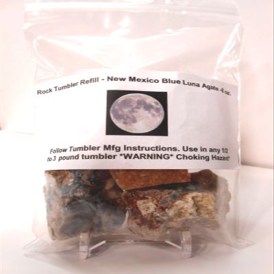 Rock Tumbler Gem Refill Kit New Mexico Blue Luna Agate Rough-Banded Chalcedony, 8oz