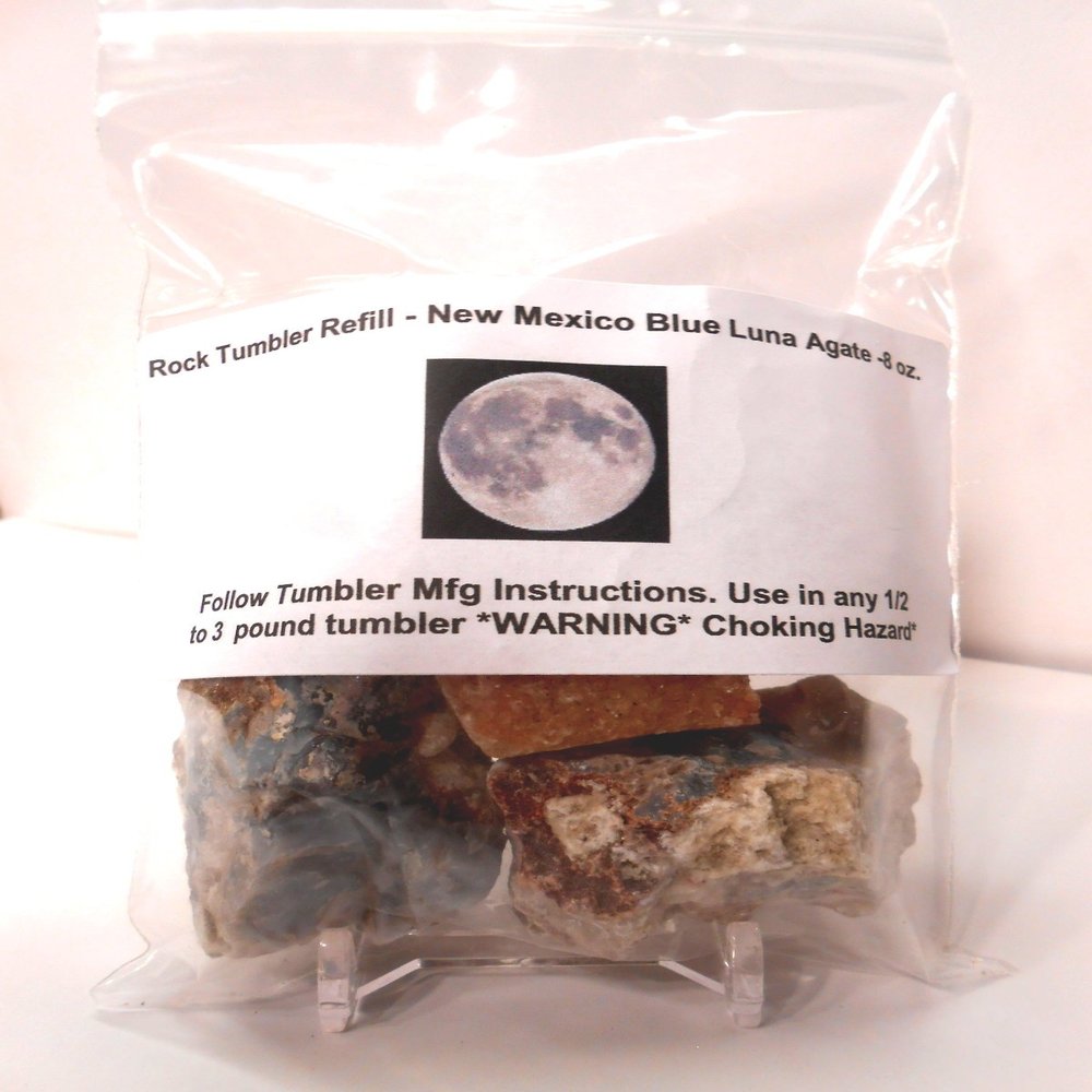 Rock Tumbler Gem Refill Kit New Mexico Blue Luna Agate Rough-Banded Chalcedony, 8oz