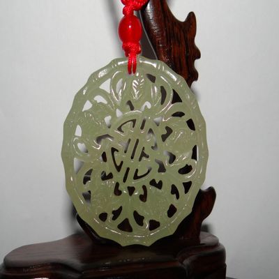 2"China Certified Hetian Nephrite Jade Lucky 5 Blessing Bat Necklace Pendant