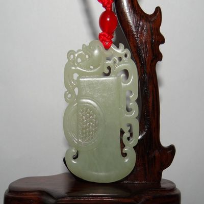 2"China Certified Hetian Nephrite Jade Auspicious Dragon Double Carved Necklace Pendant