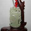 2"China Certified Hetian Nephrite Jade Auspicious Dragon Double Carved Necklace Pendant view 1