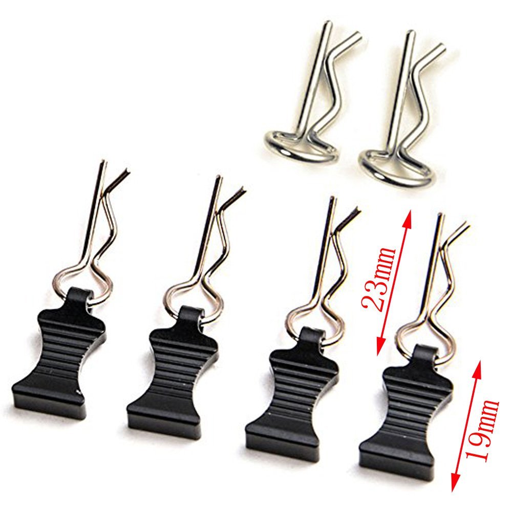 1 Set of Metal Body Clips Pins with Pull Tabs for 1/10 Axial SCX10 RC Model Crawler Car (Black)