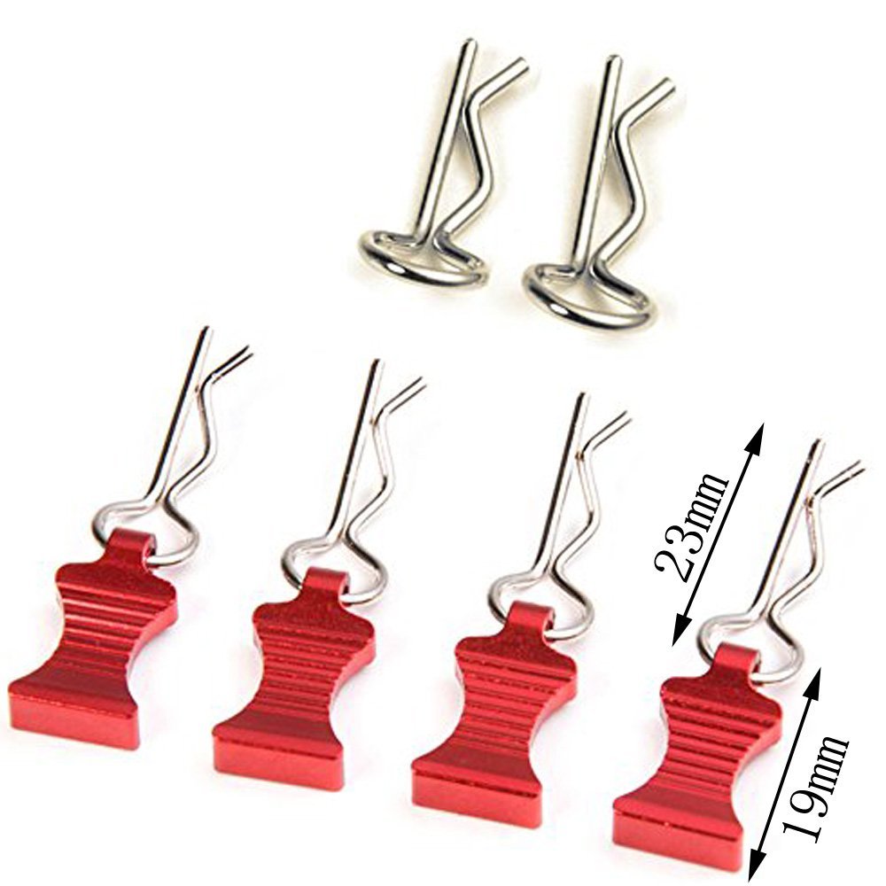 1 Set of Metal Body Clips Pins with Pull Tabs for 1/10 Axial SCX10 RC Model Crawler Car (Red)