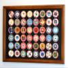 sfDisplay.com,LLC. 48 Casino Chip Coin Frame Display Case with Custom Colored Matting (Walnut Wood Frame, Black/Red Matting) view 1