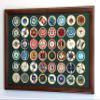 sfDisplay.com,LLC. 48 Casino Chip Coin Frame Display Case with Custom Colored Matting Insert (Walnut Wood Frame, Green/Gold Matting) view 1