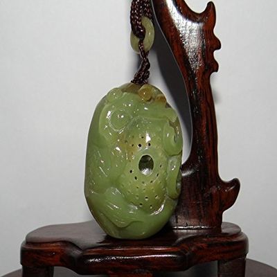 1.8"China Nature Certified Hetian Nephrite Jade Wealth Fish and Basket Hand Carved Pendant