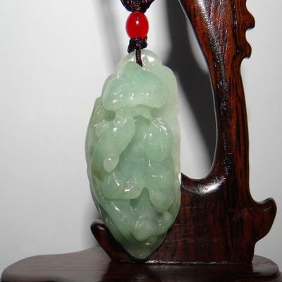 1.9"China Certified Nature Hisui Jadeite Jade Fortune Pixiu and Ruyi Necklace Pendant