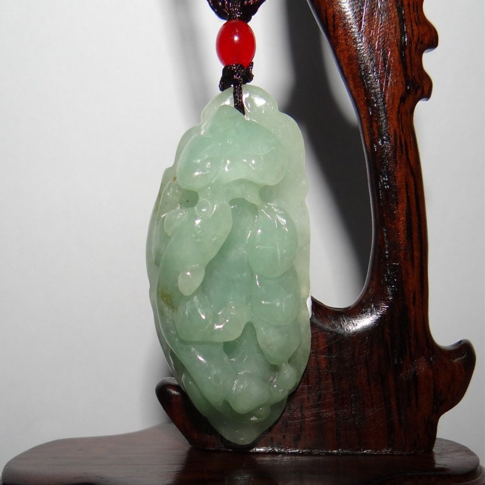1.9"China Certified Nature Hisui Jadeite Jade Fortune Pixiu and Ruyi Necklace Pendant