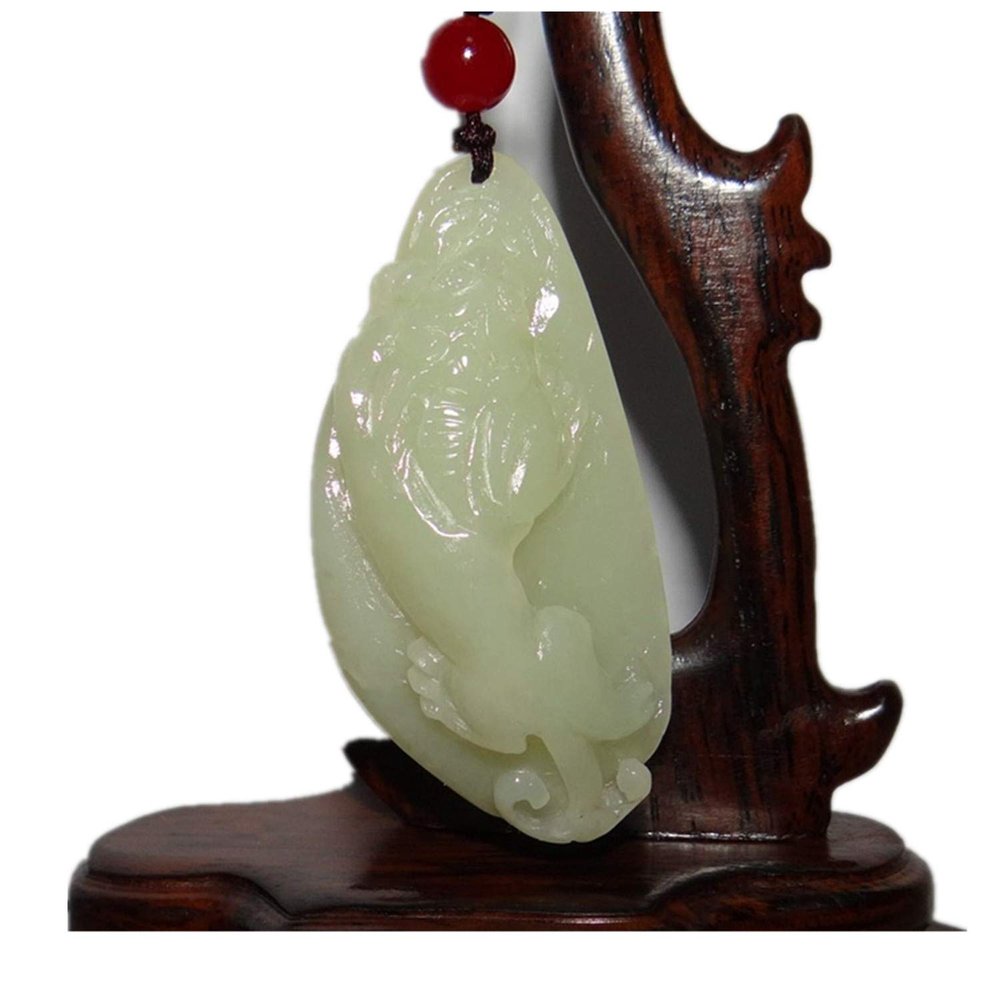 2.5"China Certified Hetian Nephrite Jade Fortune Pixiu Hand Carved Necklace Pendant9385