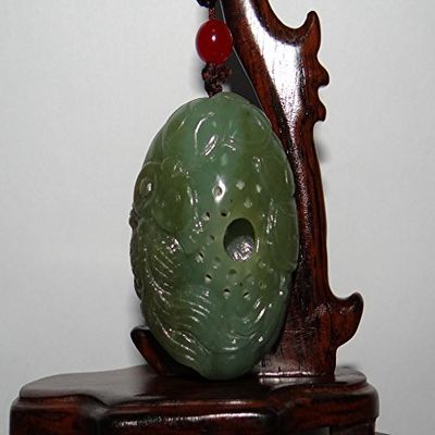 2"China Nature Certified Hetian Nephrite Jade Fortune Gold Fish and Basket Pendant