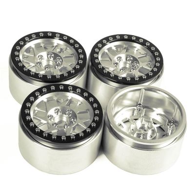 RCLIONS Aluminum 2.2" Beadlock Wheels/Rims for 1/10 Scale RC Crawler Model Car Wraith 90018 -Pack of 4 (Silver+Black)