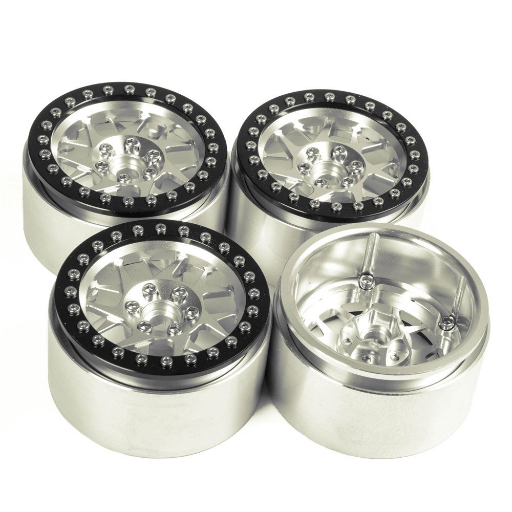 RCLIONS Aluminum 2.2" Beadlock Wheels/Rims for 1/10 Scale RC Crawler Model Car Wraith 90018 -Pack of 4 (Silver+Black)
