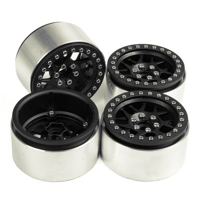 RCLIONS Aluminum Alloy 2.2 Beadlock Wheels/Rims for 1/10 Scale RC Crawler Model Car Wraith 90018 -Pack of 4 (Black)