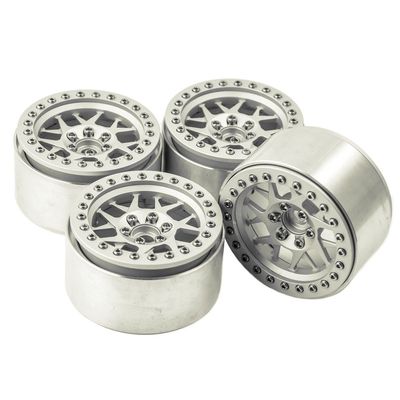 RCLIONS Aluminum 2.2" Beadlock Wheels Rims for 1/10 Scale RC Crawler Model Car Wraith,SCX10,TRX4 -Pack of 4 (Silver)