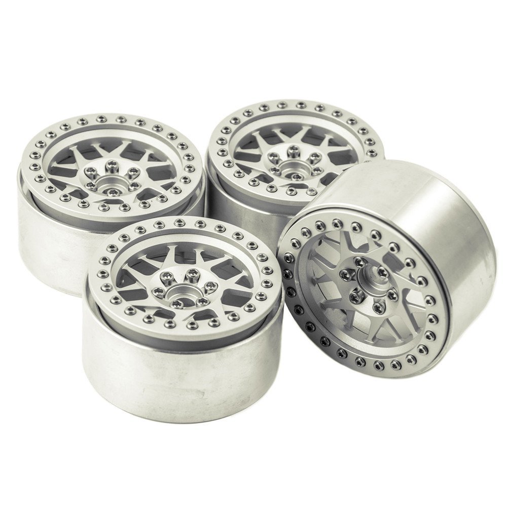 RCLIONS Aluminum 2.2" Beadlock Wheels Rims for 1/10 Scale RC Crawler Model Car Wraith,SCX10,TRX4 -Pack of 4 (Silver)