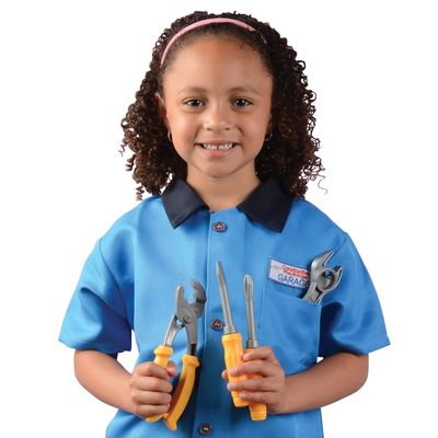 Constructive Playthings Mechanic Classroom Career Outfit and 5 Piece Accessory Set with Hook and Loop Closures Fits Most Children 3-6 Years