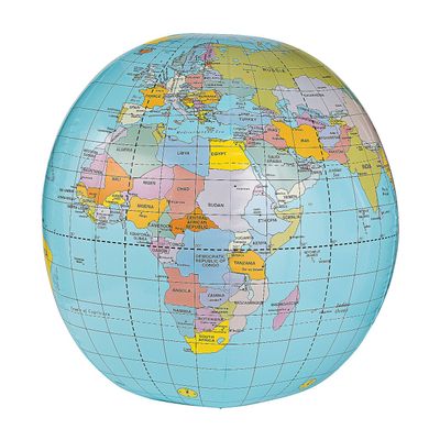 Fun Express Giant Inflatable Globe Beach Ball 33 Inch - Educational World Globe for Kids Classroom Learning | Earth Ball for Outdoor Play, Earth Day Activities & Geography Lessons