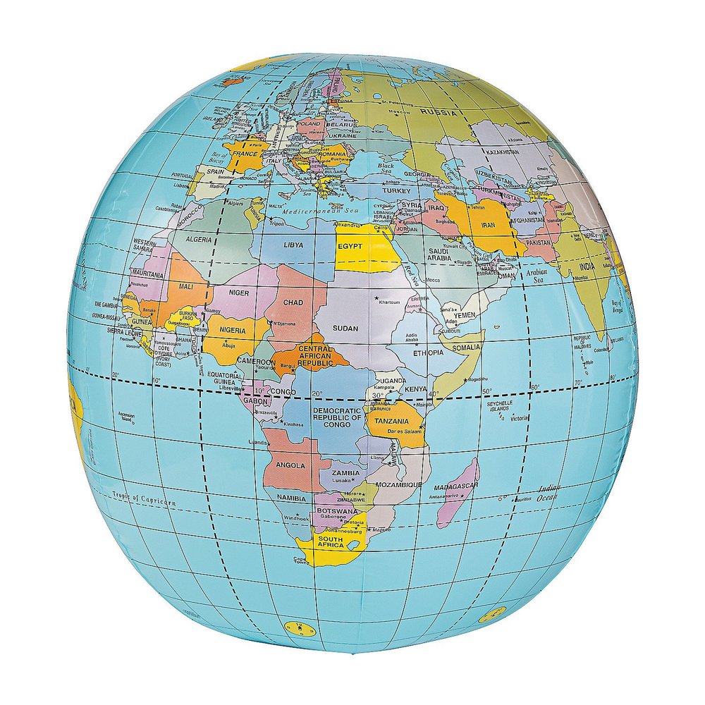 Fun Express Giant Inflatable Globe Beach Ball 33 Inch - Educational World Globe for Kids Classroom Learning | Earth Ball for Outdoor Play, Earth Day Activities & Geography Lessons