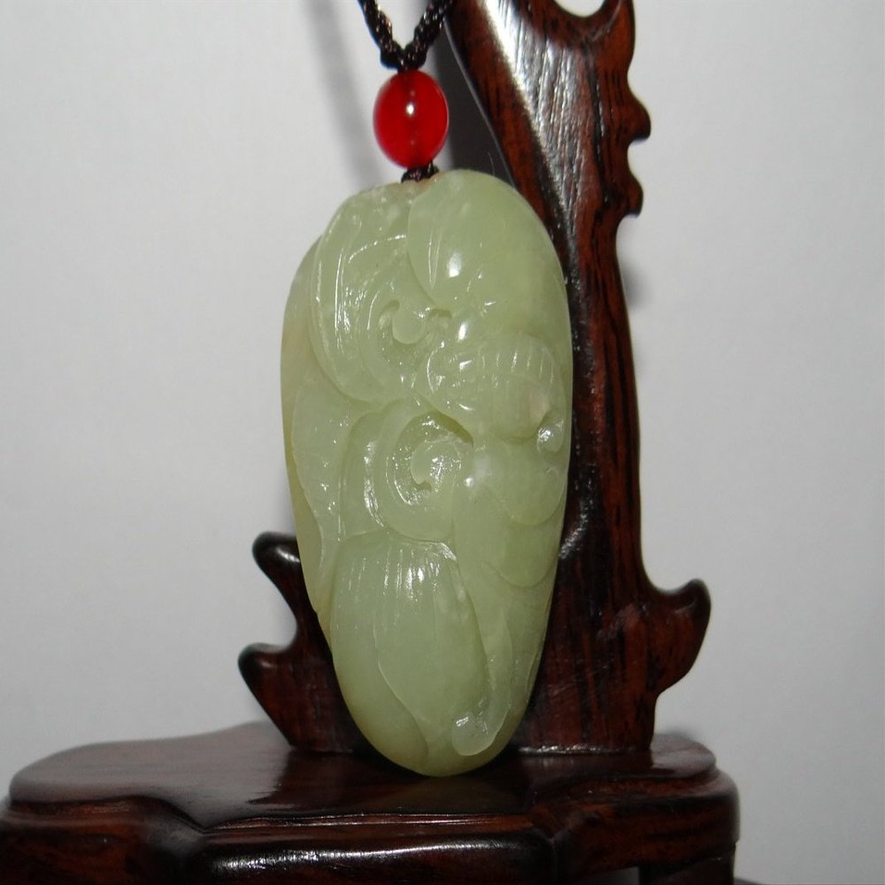 1.9"China Certified Nature Hetian Nephrite Jade Blessing Bat and Persimmon Necklace Pendants