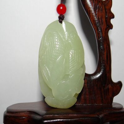 2"China Certified Nature Hetian Nephrite Jade Wealth Fish and Corn Necklace Pendants