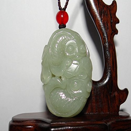 1.9"China Certified Nature Hetian Nephrite Jade Double Wealth Fish Necklace Pendants