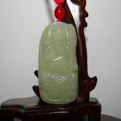 1.9"China Certified Nature Hetian Nephrite Jade Blessing Laughing Buddha Necklace Pendants