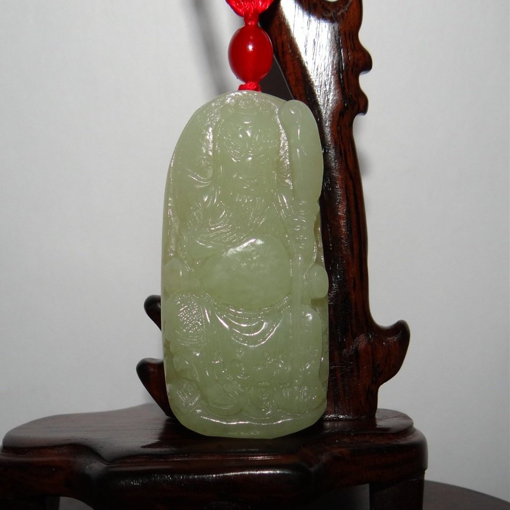 1.9"China Certified Nature Hetian Nephrite Jade Blessing Laughing Buddha Necklace Pendants