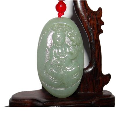 2.3"China Certified Nature Hetian Nephrite Jade Blessing Kwan-yin Hand Carved Necklace Pendants 9380