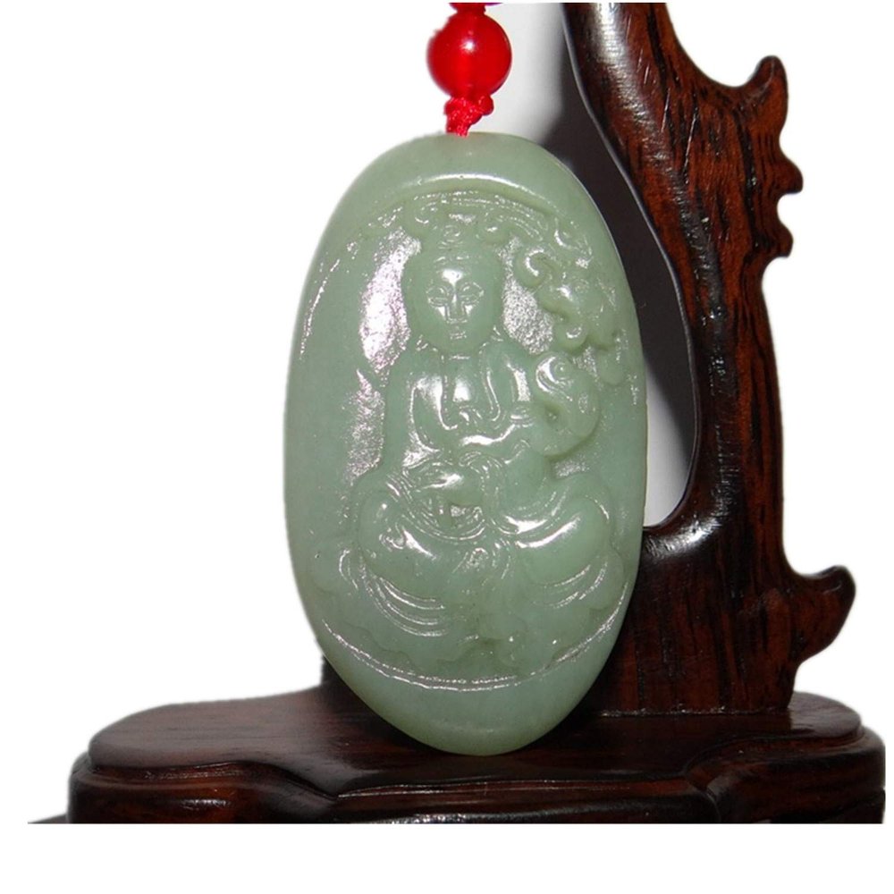 2.3"China Certified Nature Hetian Nephrite Jade Blessing Kwan-yin Hand Carved Necklace Pendants 9380
