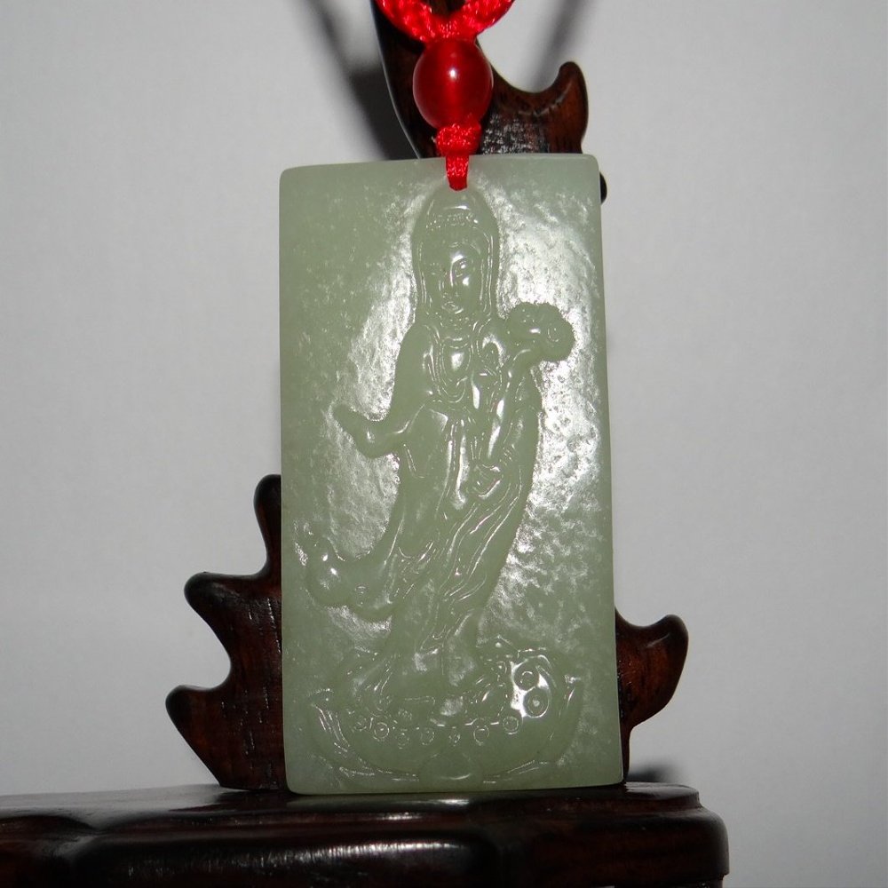 1.9"China Certified Nature Hetian Nephrite Jade Blessing Laughing Buddha Necklace Pendants
