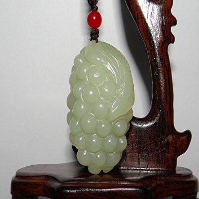 1.9"China Certified Nature Hetian Nephrite Jade Blessing Grape Hand Carved Necklace Pendants