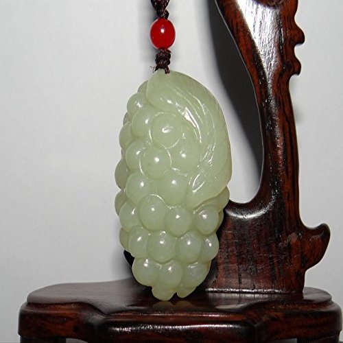 1.9"China Certified Nature Hetian Nephrite Jade Blessing Grape Hand Carved Necklace Pendants