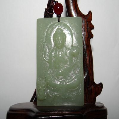 2.4"China Certified Nature Hetian Nephrite Jade Blessing Kwan-yin Necklace Pendants