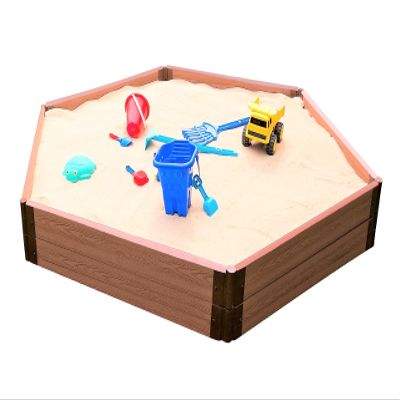 Frame It All 300001511 Two Inch Series Composite Hexagon Sandbox Kit with Collapsible Cover, 7' x 8' x 11 "