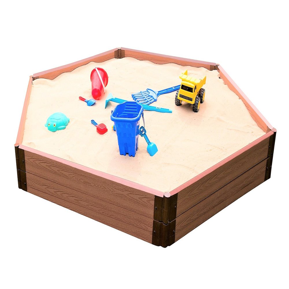 Frame It All 300001511 Two Inch Series Composite Hexagon Sandbox Kit with Collapsible Cover, 7' x 8' x 11 "
