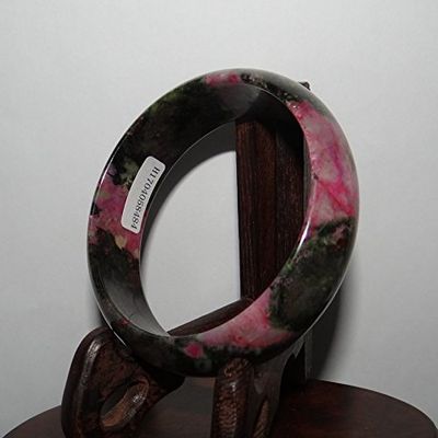 2.4" China Certified Nature Plum blossom Jade Pink and Green Flower Bangle Bracelets8484