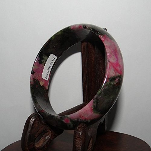 2.4" China Certified Nature Plum blossom Jade Pink and Green Flower Bangle Bracelets8484